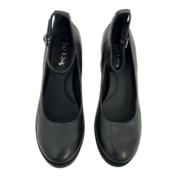 Korks Womens Size 8.5 Black Leather Ankle Strap Block Heel Pumps - Picture 3 of 9